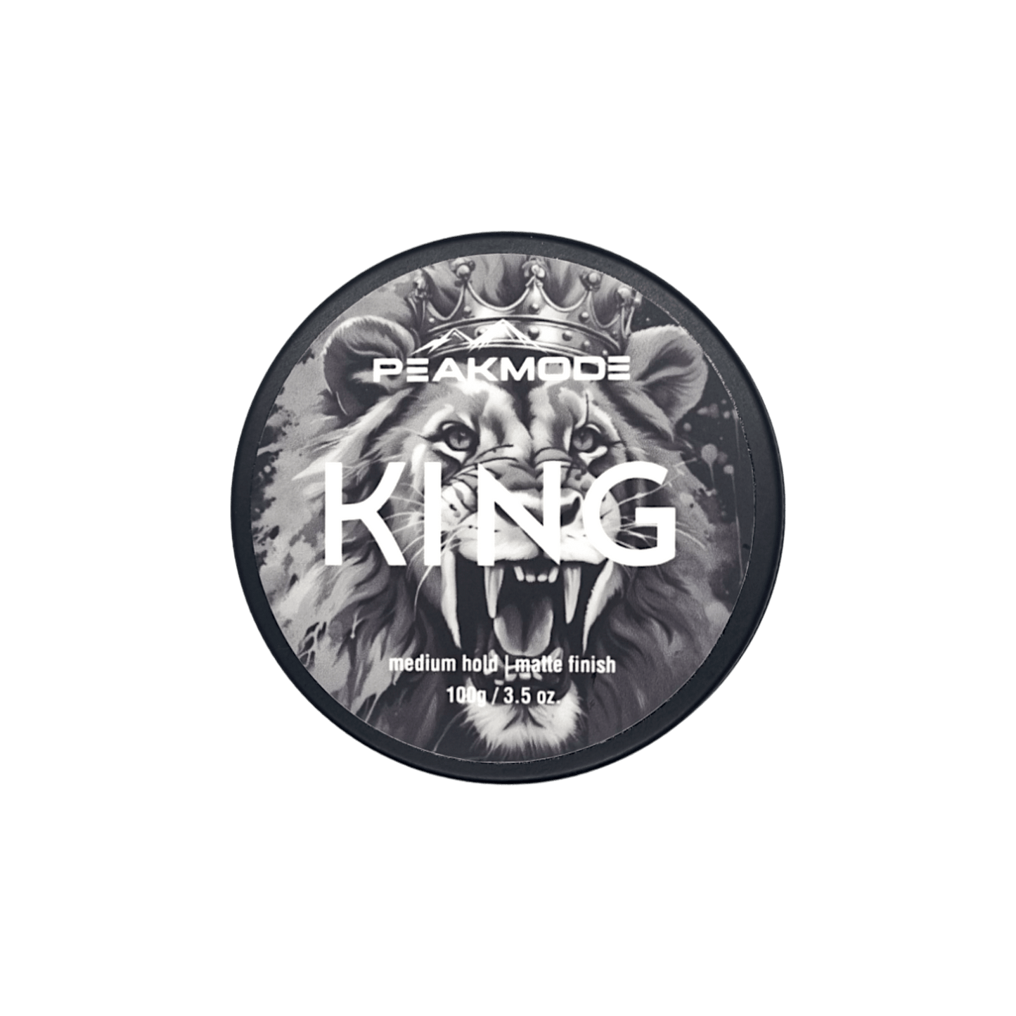 PEAKMODE KING matte hair clay for men with medium hold and matte finish in 3.5 oz container